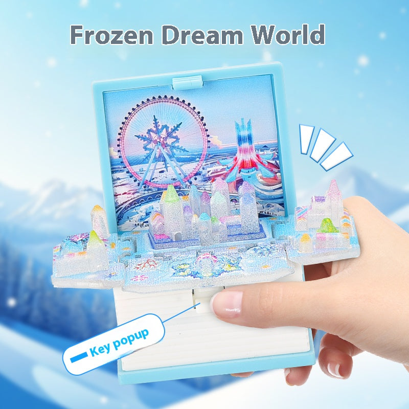 2025 New Ice and Snow World Mini 3D Pop-Up Book Keychain Stress Relief Toy Press Exquisite Gift