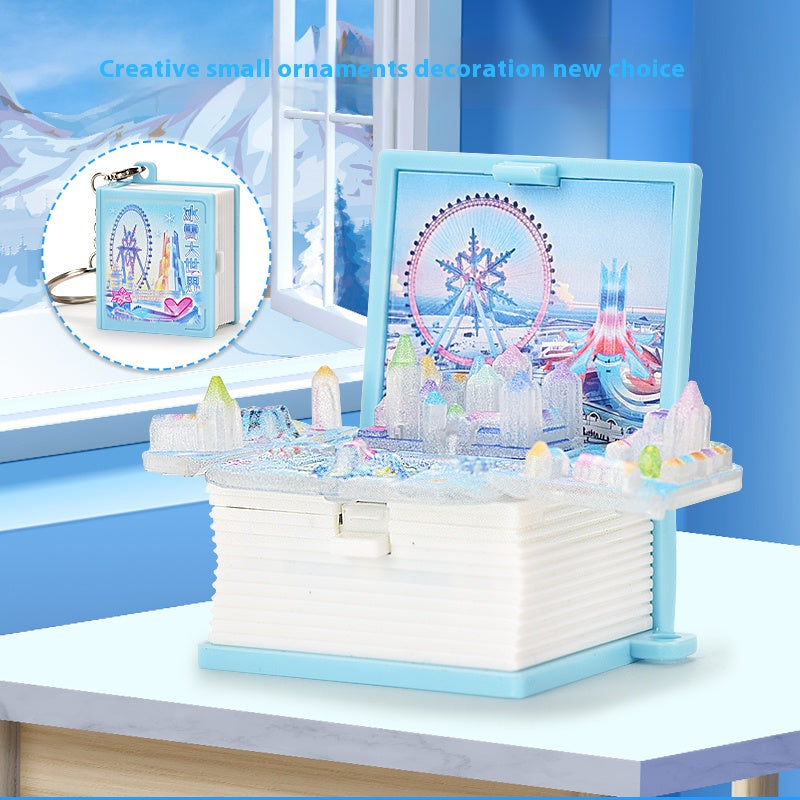 2025 New Ice and Snow World Mini 3D Pop-Up Book Keychain Stress Relief Toy Press Exquisite Gift