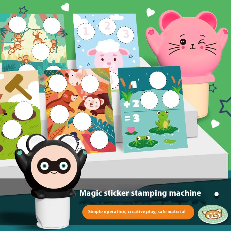 Children's educational early learning labels, cartoon cute magic stickers, stamp machine picture album, easy to paste and tear.