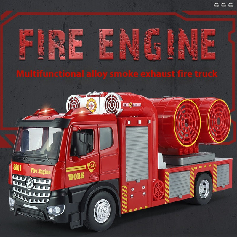 Multifunctional alloy smoke exhaust fire truck with luminous double spray 3-6 years old model toy internet celebrity children's