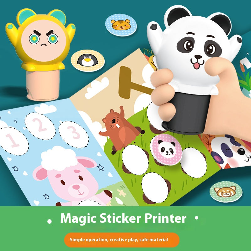 Children's educational early learning labels, cartoon cute magic stickers, stamp machine picture album, easy to paste and tear.