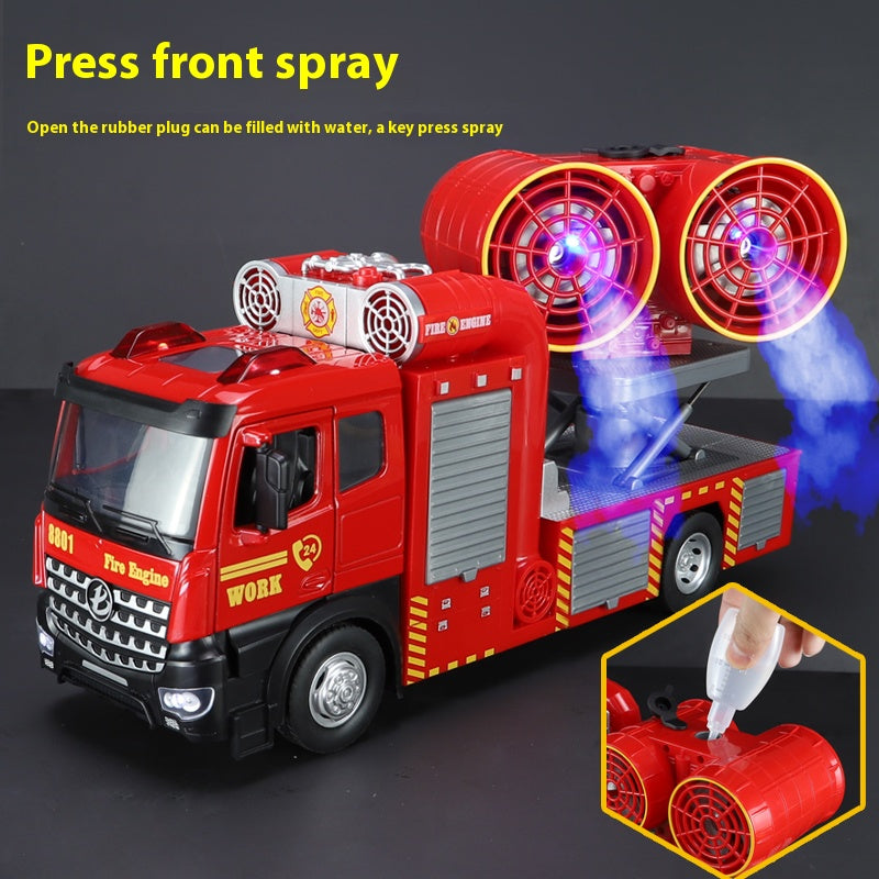 Multifunctional alloy smoke exhaust fire truck with luminous double spray 3-6 years old model toy internet celebrity children's