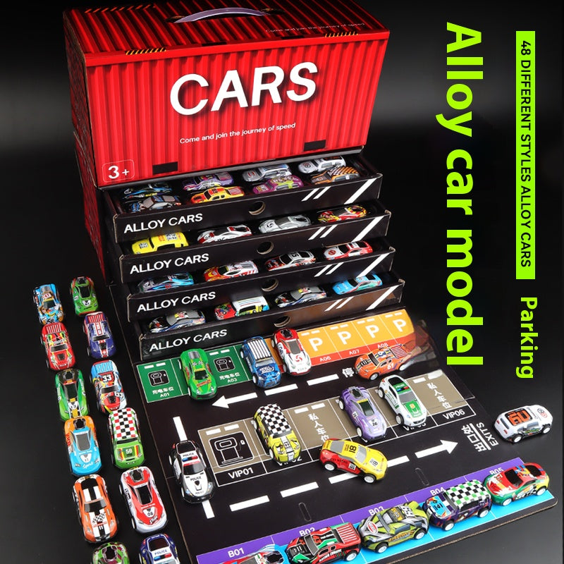 Children's toy alloy car; boy's inertial pull-back racing car model gift box set; birthday gift.