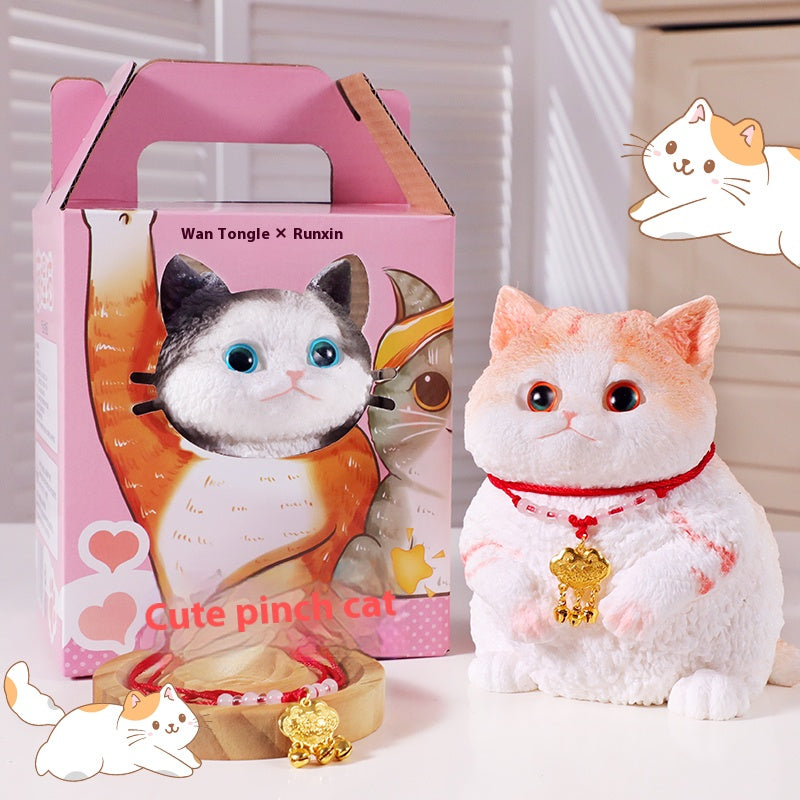 High-end simulation hand-painted cat decompression toy, children's safe silicone material, gift ornament, squeeze fun.