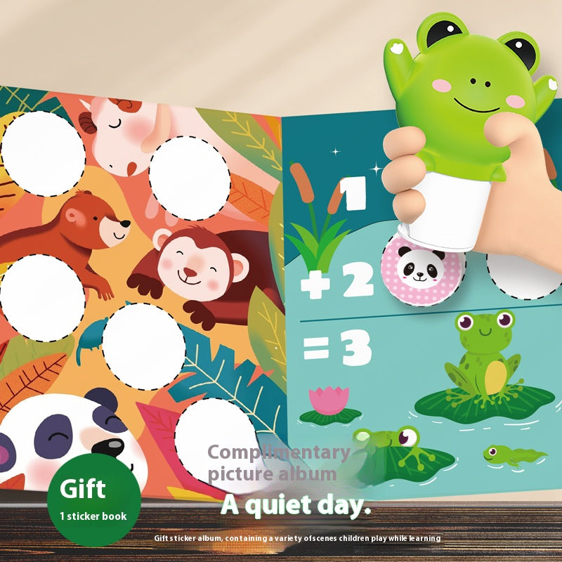 Children's educational early learning labels, cartoon cute magic stickers, stamp machine picture album, easy to paste and tear.