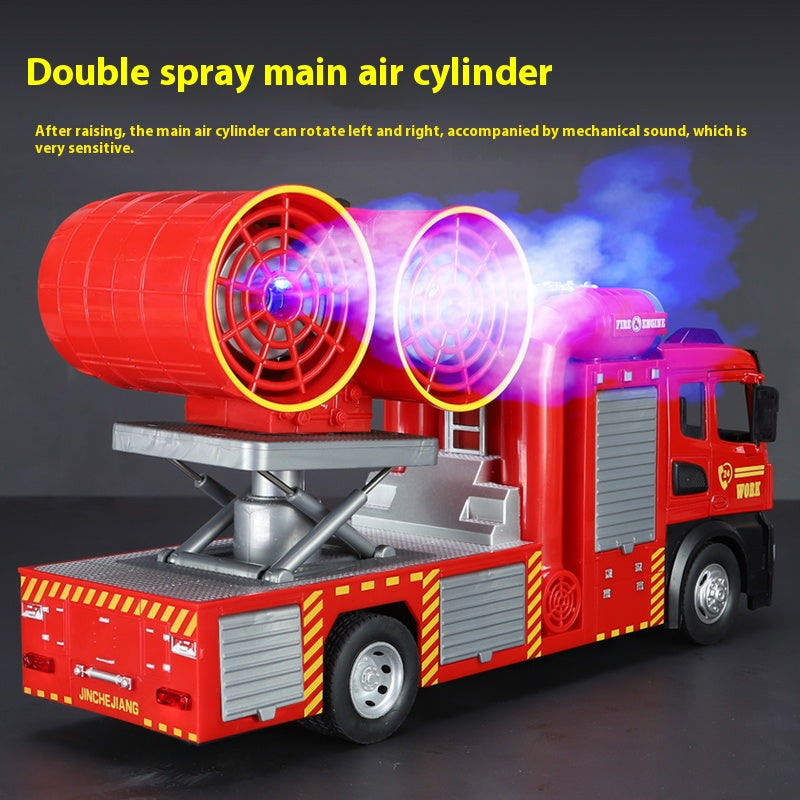 Multifunctional alloy smoke exhaust fire truck with luminous double spray 3-6 years old model toy internet celebrity children's