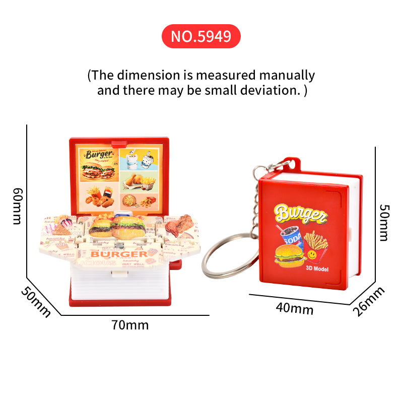 French fries burger 3D book key chain Creative decompression toys School bag pendant