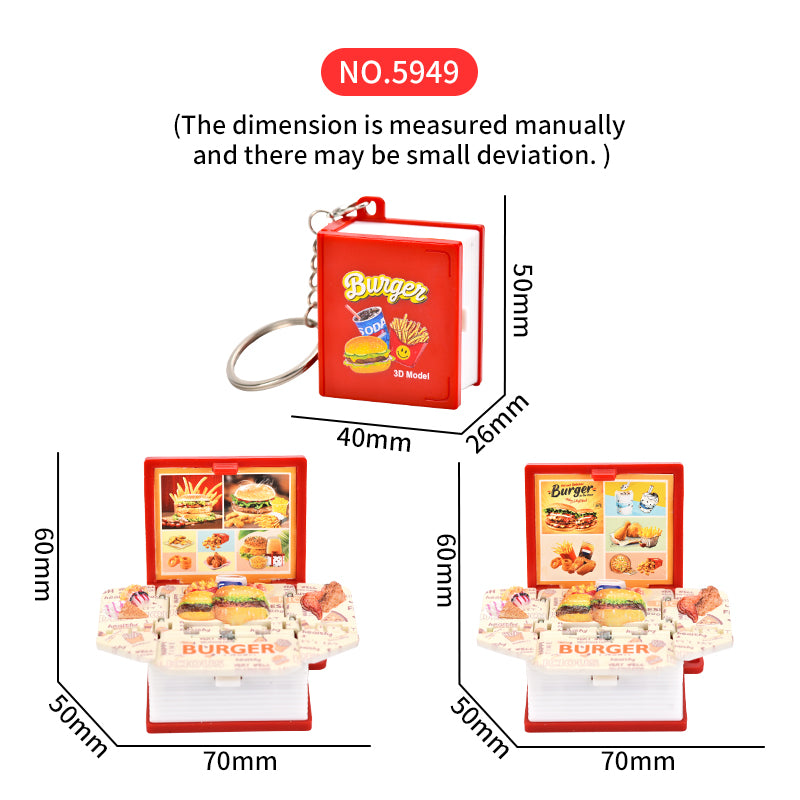 French fries burger 3D book key chain Creative decompression toys School bag pendant