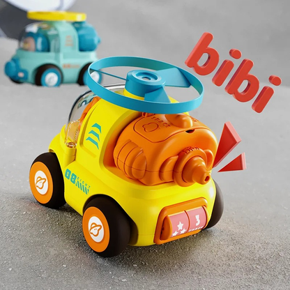 New Children's Cartoon Animal Inertia Car Toy Creative Indoor Flying Disc Car Bamboo Dragonfly Rotating Whistle Car Toy Gifts