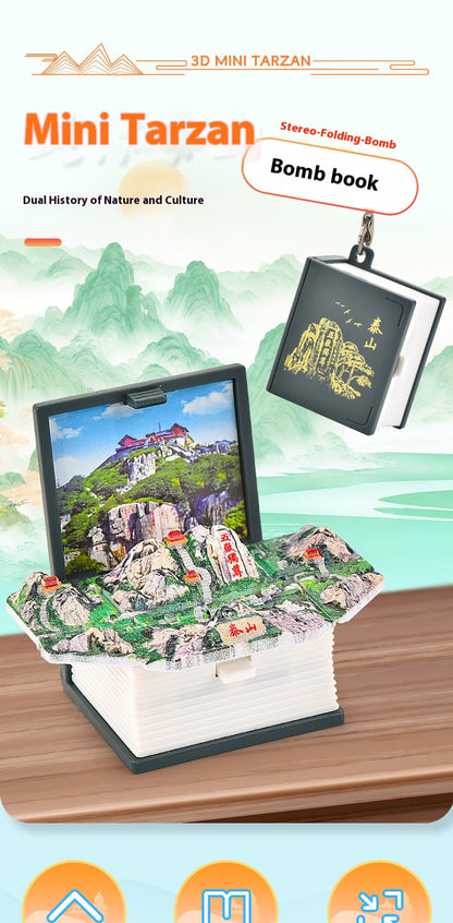 3D Mount Tai model pop-up book keychain creative couple stress relief toy mini novel bag hanging gift