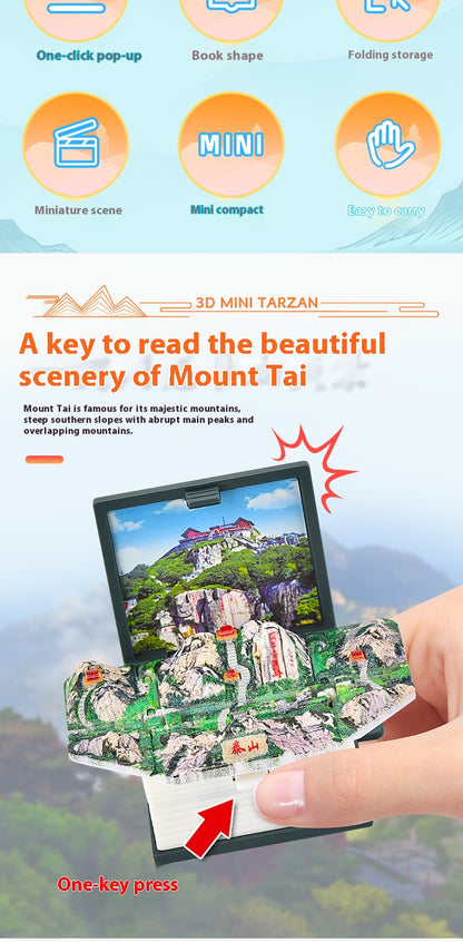 3D Mount Tai model pop-up book keychain creative couple stress relief toy mini novel bag hanging gift