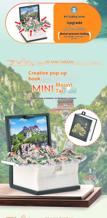 3D Mount Tai model pop-up book keychain creative couple stress relief toy mini novel bag hanging gift