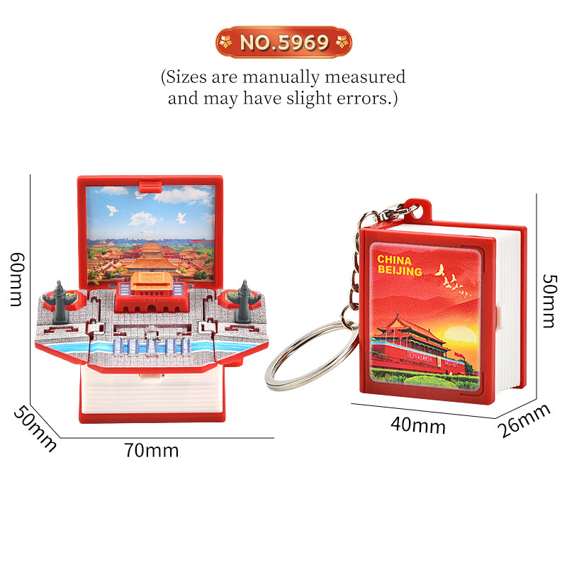 Beijing Tiananmen 3D book key chain Creative decompression toys School bag pendant