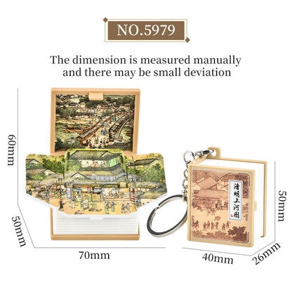 Along the River During the Qingming Festival 3D book key chain Creative decompression toys School bag pendant