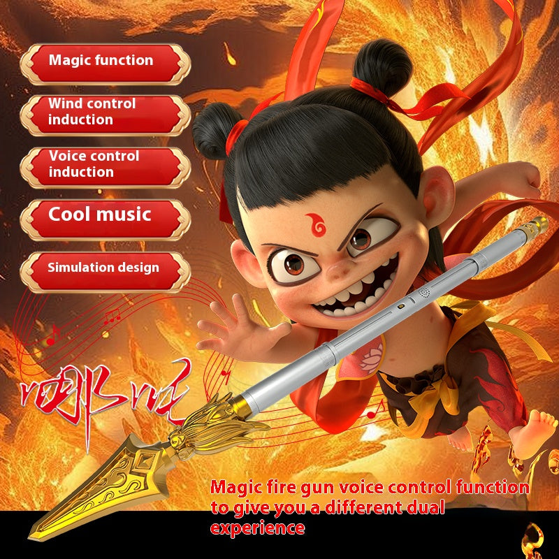 【Voice Control Version】Nezha's Fire-Tipped Spear Toy with a High-End Sense of Stretching for Children's Outdoor Parent-Child for Ages 3-6