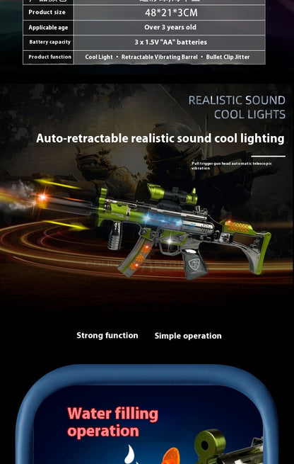 Electric cool M762 spray fire-breathing toy submachinegun vibration retractable realistic sound effect ultra exquisite gift