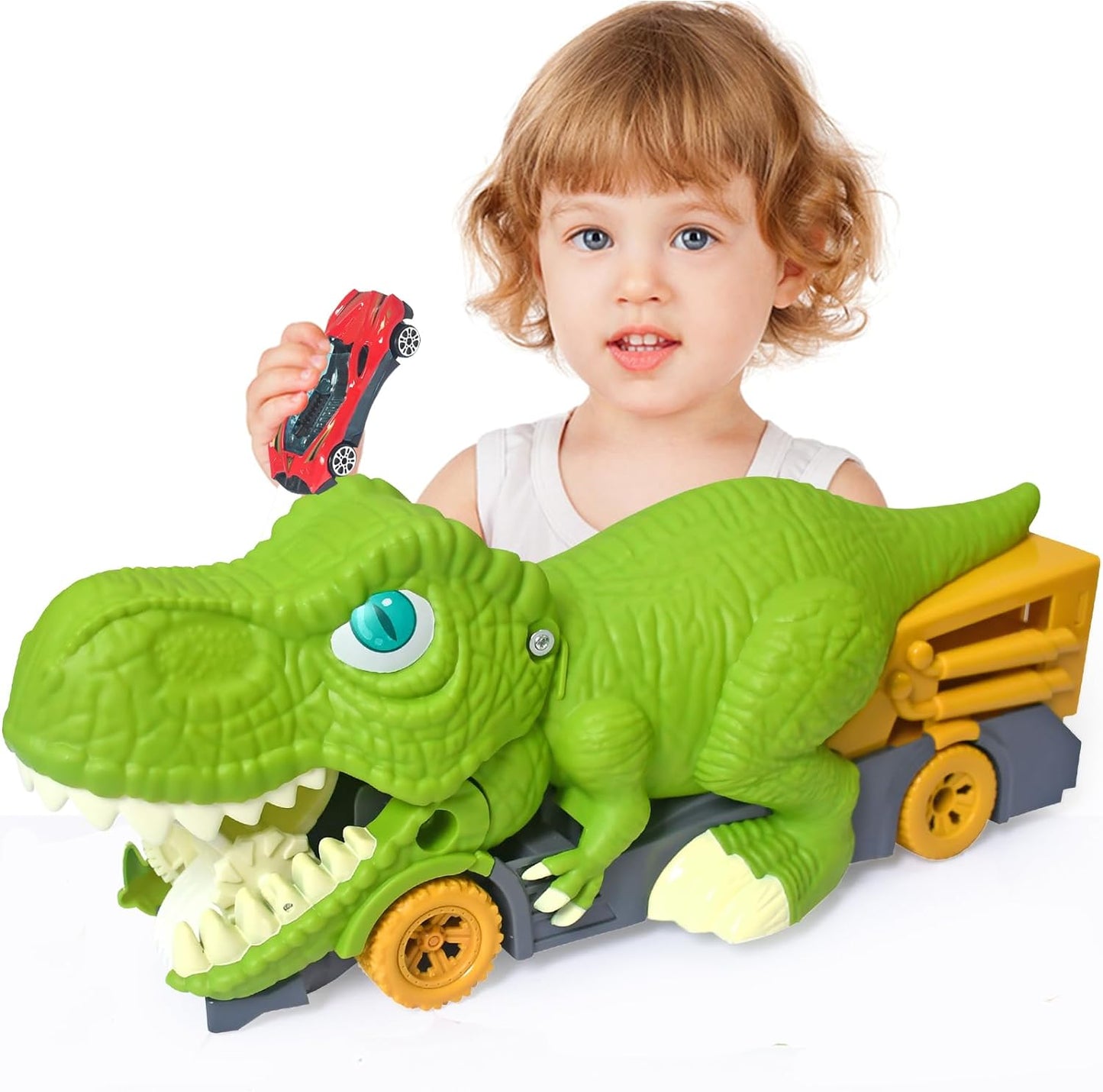 Dinosaurs eat car transport truck transport truck gift toys for 3-year-old boys, for 4-year-old boys toy cars, for 4-7-year-old boys monster trucks, 3-5-year-old children's dinosaur toys