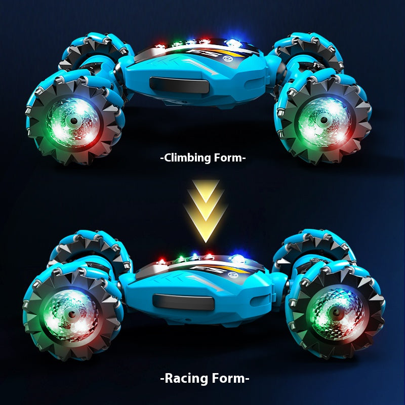 RC remote control high-tech glow-in-the-dark four-wheel drive side-trick transforming car toy