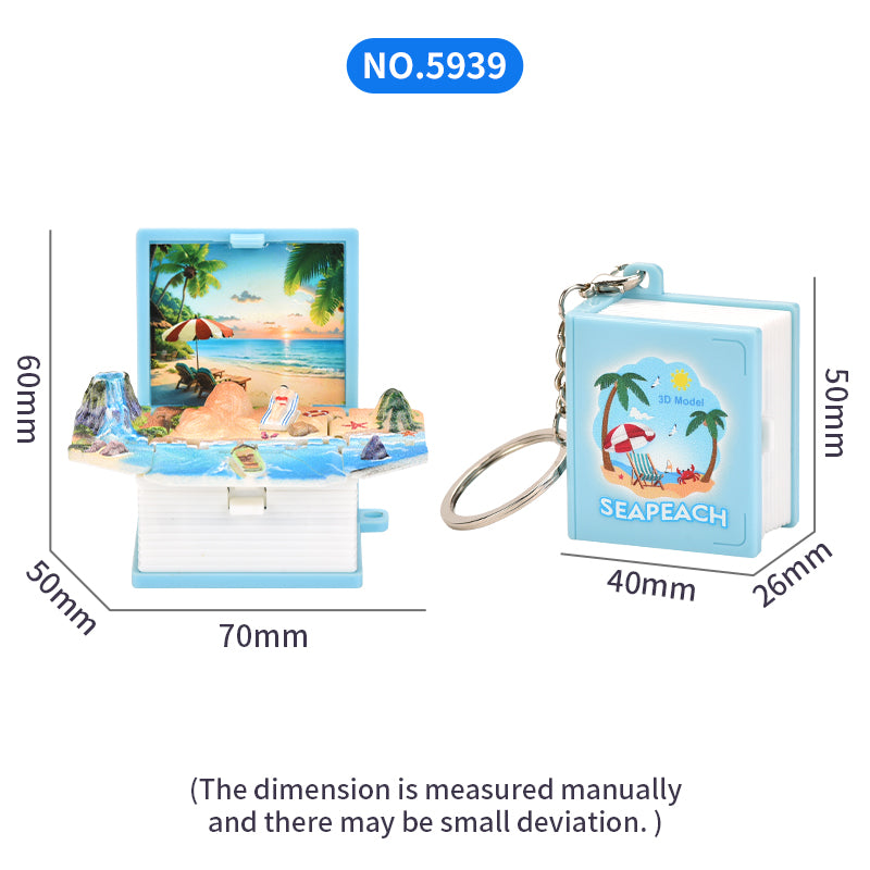 Summer Beach 3D book key chain Creative decompression toys School bag pendant