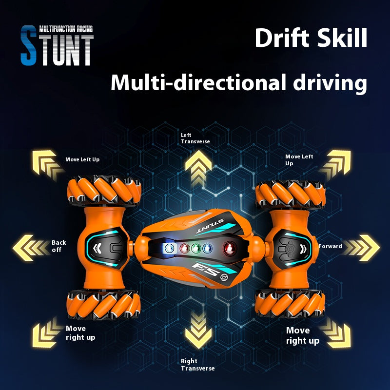 RC remote control high-tech glow-in-the-dark four-wheel drive side-trick transforming car toy