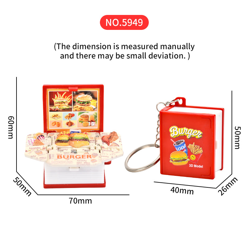 French fries burger  3D book key chain Creative decompression toys School bag pendant