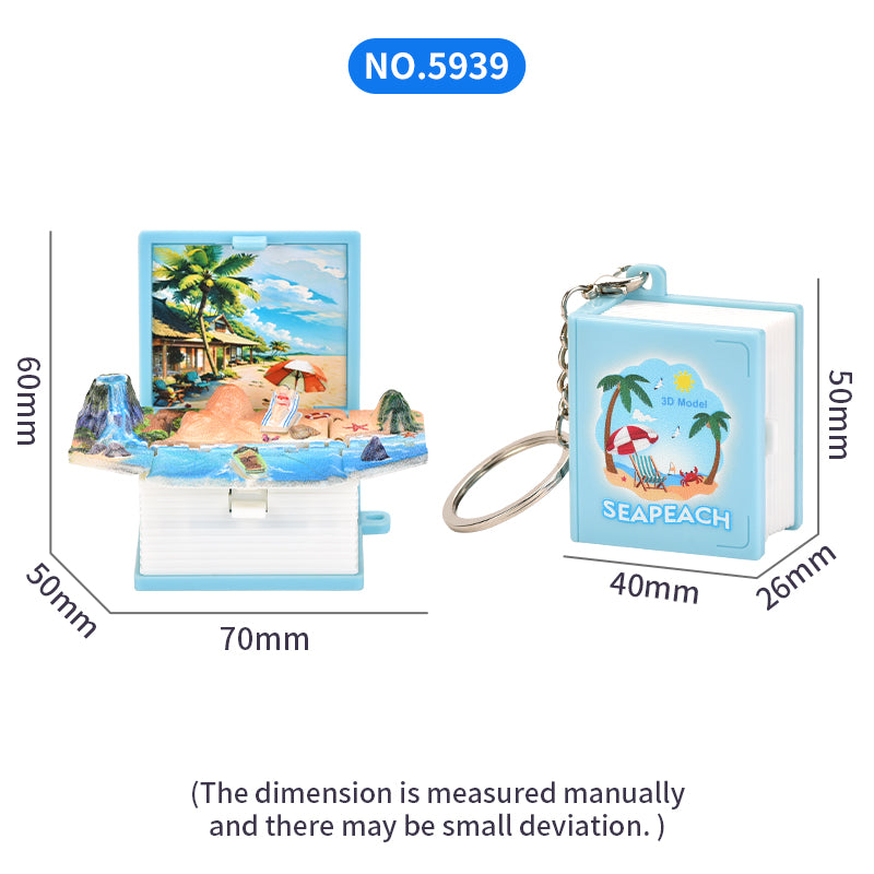 Summer Beach 3D book key chain Creative decompression toys School bag pendant